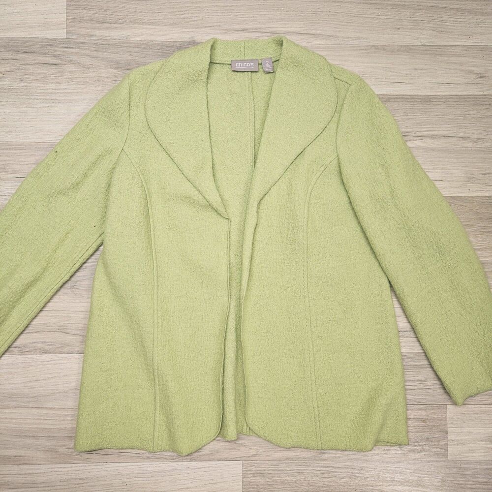 Chicos Green Wool Coat Womens Size Large Chicos 2 Classic Colorful Casual